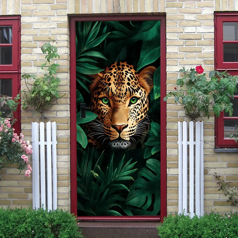 2pcs Tropical Jungle Leopard Wall Sticker Home Decor Self Adhesive Removable PVC Art Decal for Bedroom Living Room Kids Room Study PVC