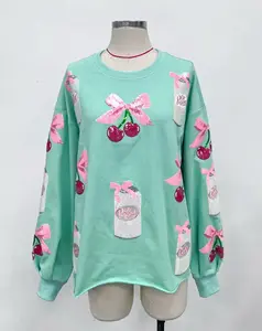 Sparkles Sequins Dr. Pepper Cherries Pink Bow Mint Sweatshirt