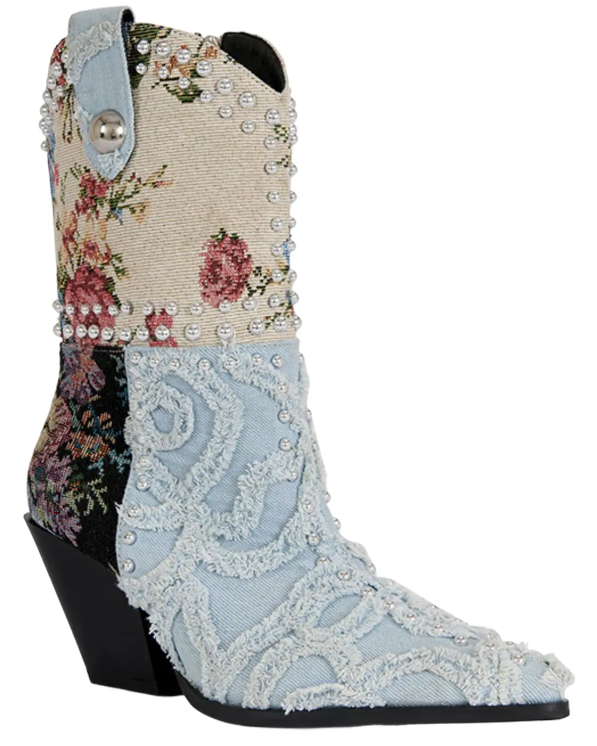 Azalea Wang Women's Women'S Akari Denim Patchwork Western Booties Round Toe - Akari-Denimmulti