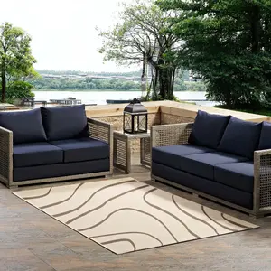 Modway Surge Swirl Abstract 8x10 Indoor and Outdoor Area Rug in Light and Dark Beige