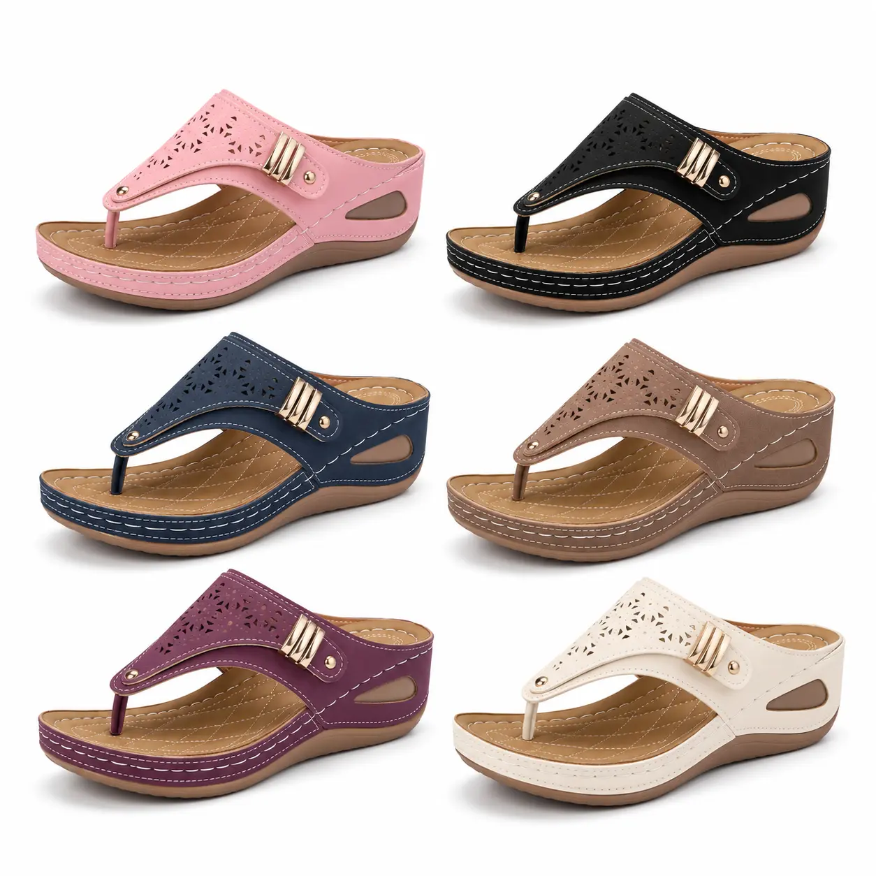 Women's Hollow Out Wedge Flip Flops, Summer Casual Platform Beach Sandals