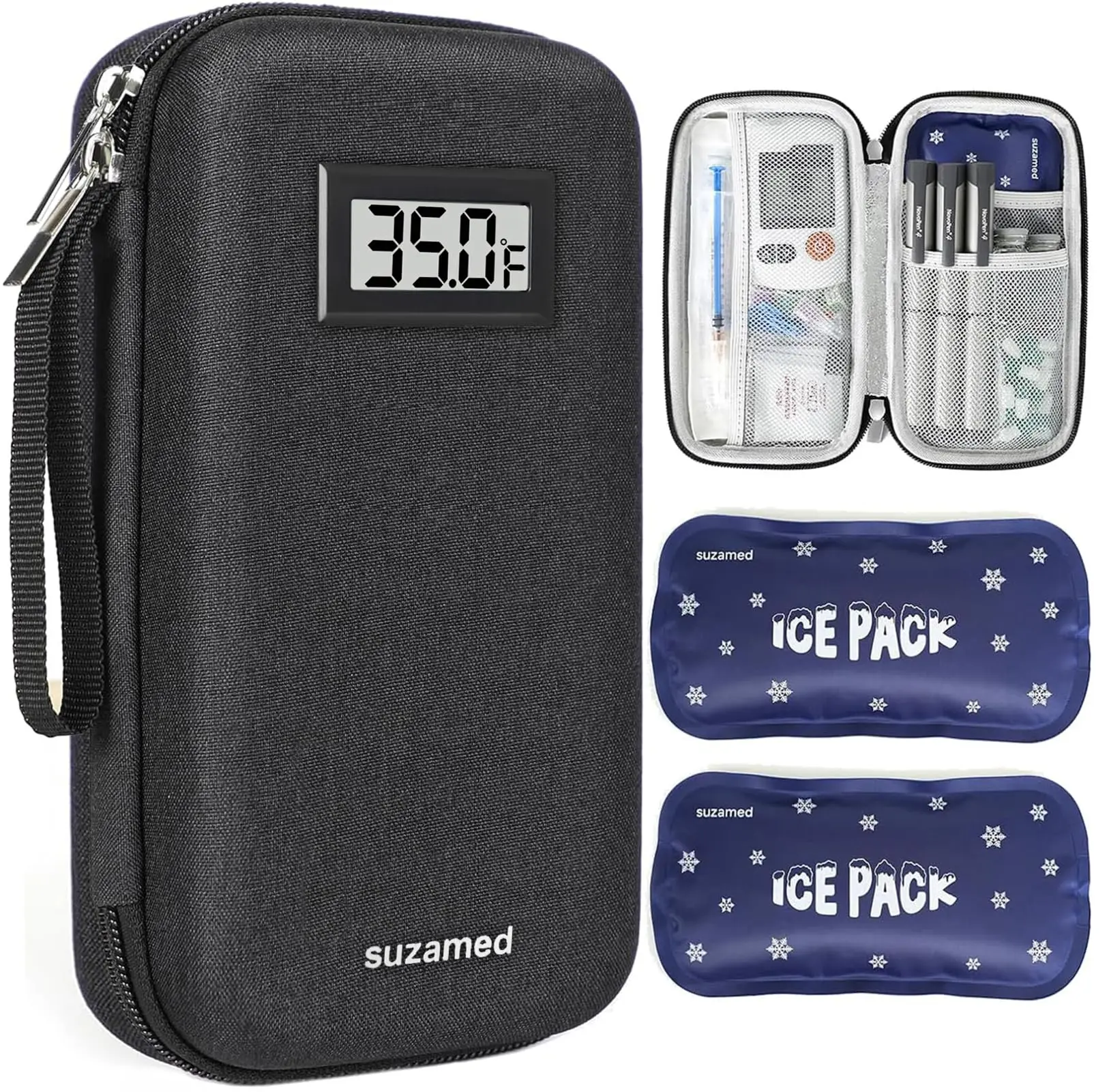 Suzamed Insulin Cooler Portable Case - EVA Insulation Medicine Kit with Temperature Display, Travel Organizer Bags for Diabetes Care, Insulin Pens, Diabetic Supplies