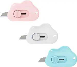 3 Pcs Box Cutter Retractable, Mini Cute Box Cutter, Portable Letter Opener, Cloud Box Opener With Keyhole, Suitable for Office School Stationery DIY Crafts