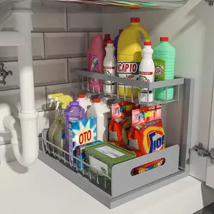 2026 New Under-Sink Storage Rack, Pull-Out Cabinet Storage Rack, Bottom-Mounted Sliding Under-Sink Shelf, Ideal for under-sink storage in kitchen and bathroom cabinets, Kitchen and Bathroom Fixture Sets