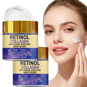 Retinol firming cream, containing collagen and hyaluronic acid, moisturizes the skin, enhances gloss, and makes your skin look fuller and more elastic, morning and night cream for daily facial care, neck cream, skin care products, travel cans