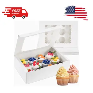 12 Count Cupcake Boxes, 4PCS Cupcake Container with Window, Food Grade Cupcake Holder