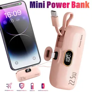 5000mAh Mini Power Bank(pink\white) - Portable Charger with LCD Display, Type-C Cable Included,Universal for Apple/Android,Ultra-Compact for Travel,built-in battery