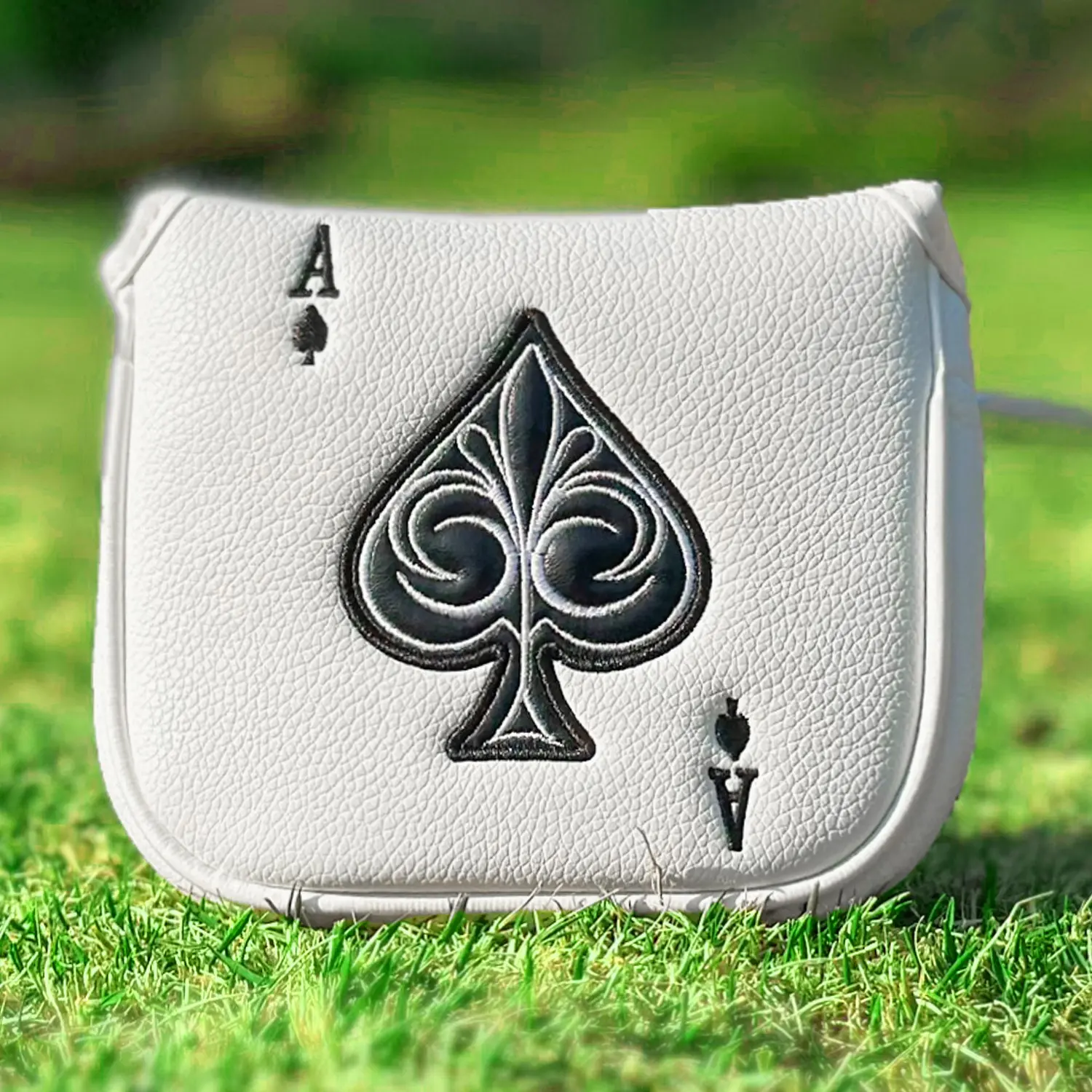 Golf Mallet Putter Cover with Spade Poker Card Pattern, Square PU Material, Premium Embroidery, Universal Fit for Major Brands, Golf Accessory