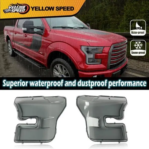 High Quality Smoked Headlight Cover Pair Set, 1 Pair of Headlight Headlamp Cover with Left + Right LH-RH Fitment, Elegant Appearance, Easy Install for 2015-2017 Ford F150 F-150