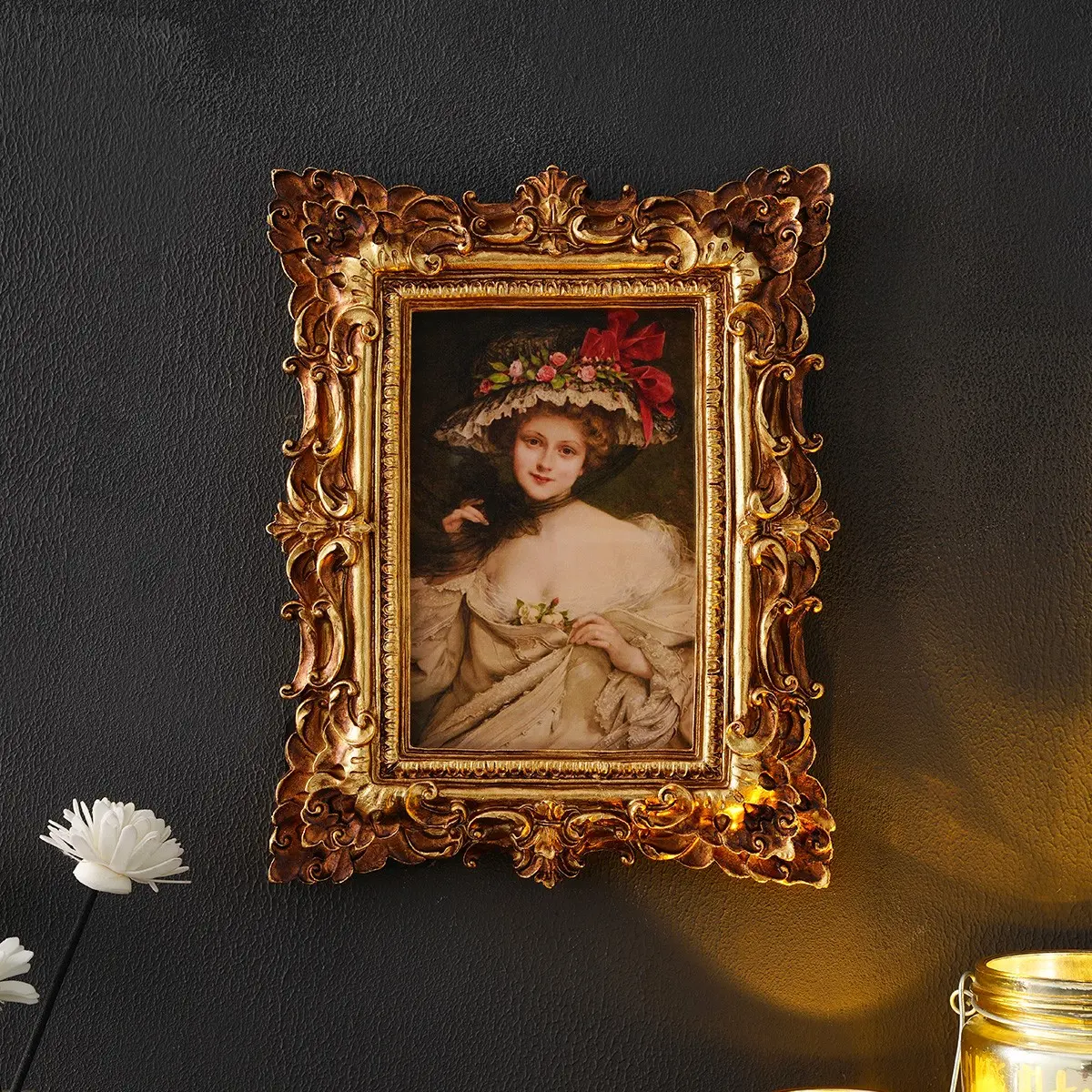 Rococo Style 3D Floral Frame, Resin Leaf Pattern Decorative Frame, Wall-Mountable & Tabletop, European Style Home Decor, Wedding Photo Frame, Picture Frame