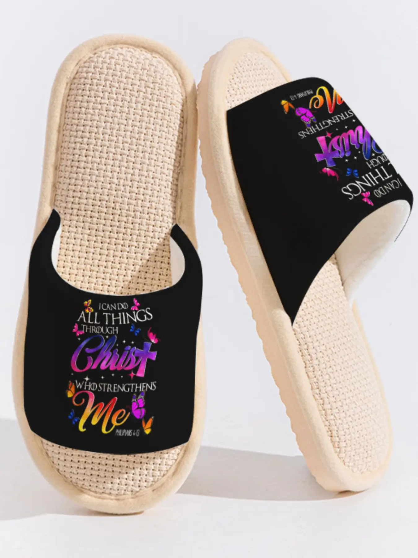 Colorful Gradient "Christ" Christian Motivational Slippers Cloud-Feeling Warm Healing Faith Style Indoor Outdoor Must-Have