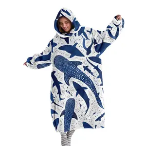 hoodie blanket，Wearable Blanket、Cute Cartoon Shark Hooded Blanket, Wearable Plush Throw, Soft Warm Flannel, Soft Cozy Blanket, Sofa Cover, Home Leisure, Air Conditioning, Camping Travel Gift、Christmas Gift,Valentine's Day gift