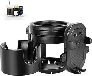 ZealSound Stroller Cup Holder, 3-in-1 Bottle Holder with Phone Holder for Wheelchair, Stroller, Bike, Walker, Scooter, 360° Rotatable Drink Holder for Uppababy, Bugaboo, Nuna, Doona