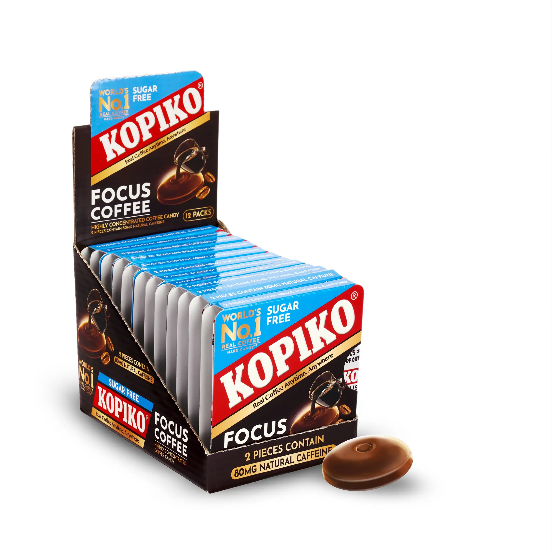 Kopiko Focus Coffee Candy - Highly Concentrated Coffee Candy, 2 Pieces Contain 80mg of Natural Caffeine - Coffee you can Suck