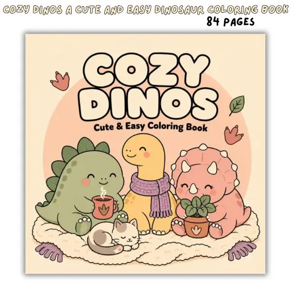Cozy Dinos: Cute & Easy Dinosaur Coloring Book for Kids, Teens & Adults – Kawaii Simple Adorable Dino Designs for Stress Relief, Relaxation & Mindfulness