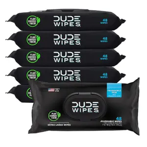Flushable Wipes - 6 Pack, 288 Wipes - Unscented Extra-Large Adult Wet Wipes Toilet