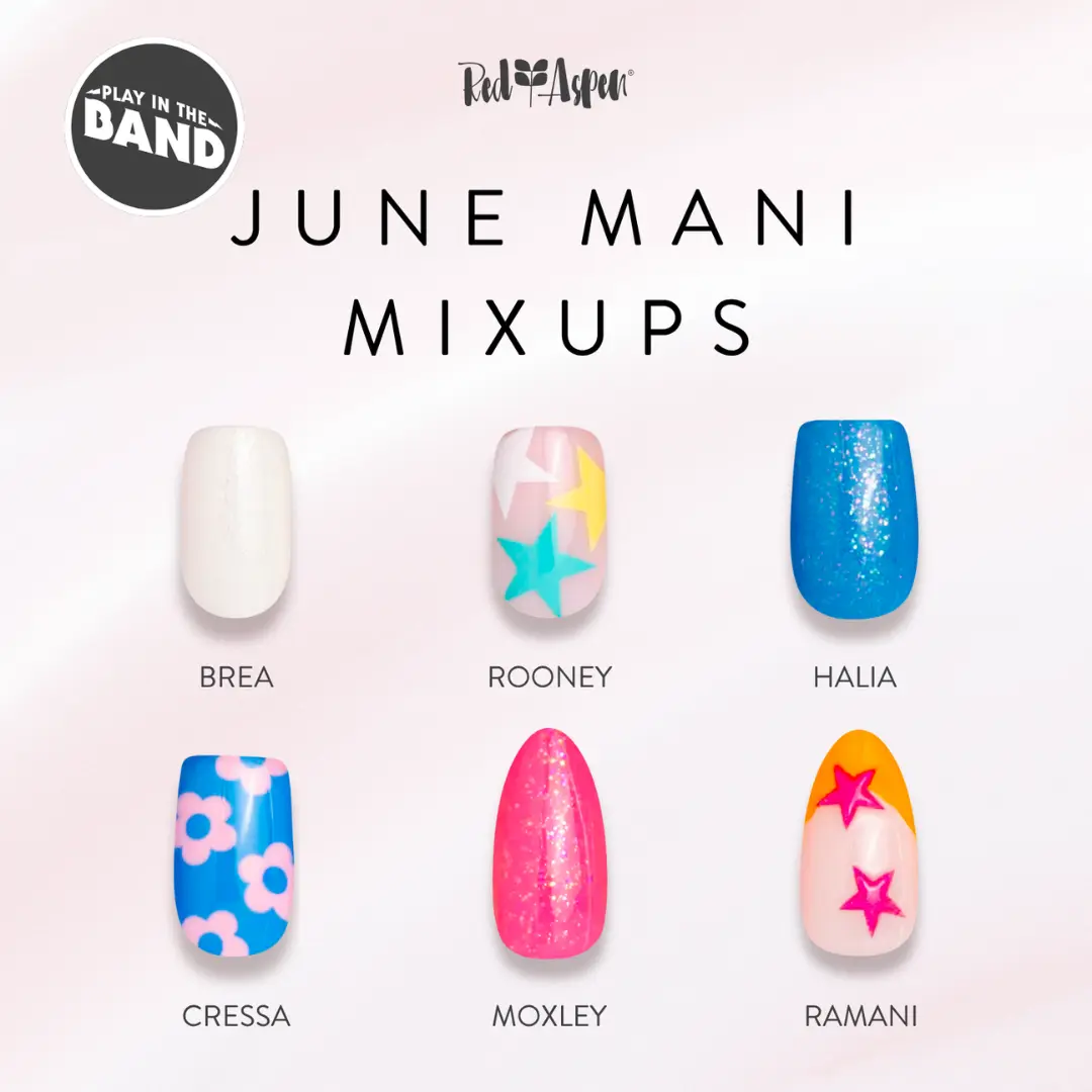 Red Aspen Mani Mixups: Play In The Band Press On Nails Collection Salon-Quality Damage-Free 2-Week Wear Nail Dashes