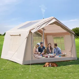 Lilypelle 2/6/8 Person Inflatable Camping Tent, Easy Setup Blow Up Air Tent with Hand Pump, Waterproof 4-Season Glamping Tent with Large Mesh Windows for Couples, Group & Family