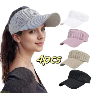 Unisex 4-Pack Plain Cotton-Acrylic Knitted Visor Sun Hats - Lightweight, Solid Color, Pullover Style, Machine Washable, Highly Elastic - Women's Summer Outdoor/Birthday Occasion Hats