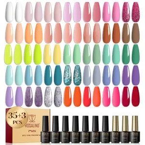 ROSALIND 38PCS Gel Nail Polish Set, 35Colors Gel Polish Set with Base Coat and Glossy & Matte Gel Top Coat Manicure Starter Set Pink Jelly Nude Blue Gel Nail Art Gifts for Women