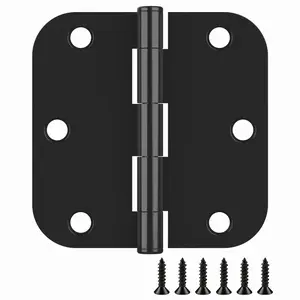 Door Hinges 3.5 X 3.5 Inch, Rounded 5/8" Radius Durable And No Squeak Hinges, For Home Interior, Exterior Doors And Commercial Use, Matte Black