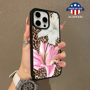 Adorable Magnetic Case for iPhone11/12/13/14/15/16/promax Leopard Print Lilies MagSafe Compatible, Lightweight, Anti-Fall | Girly & Chic Style