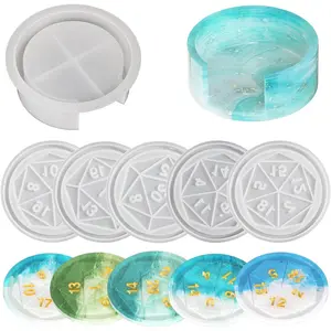 6 Pack Dice Coaster Mold 5 Piece Coaster + 1 Piece Holder Tray Mold Dice Resin Casting Making Silicone Molds for Resin DIY Art Craft Supplies