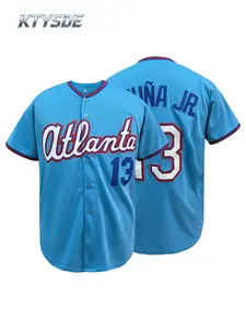 KTYSDE Atlanta 13 Light Blue Baseball Jersey, Unisex Stitched Button-Down Uniform, Breathable Comfortable Sports Streetwear Fan Shirt, Casual Sports Jersey