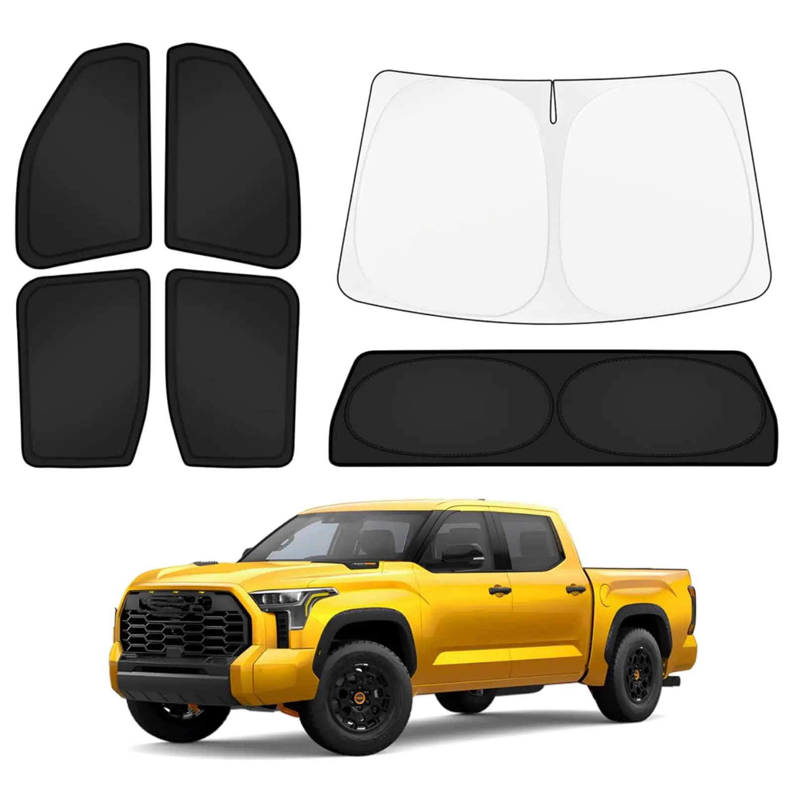 Canvcle Car Sun Shades Full Set (6PCS) for Toyota Tundra 2022-2026, UV-Shielding Side Window Covers, Windscreen Sun Shade, Rear Back Blackout Covers, Privacy Protection, Camping Accessories, Windscreen Side Window