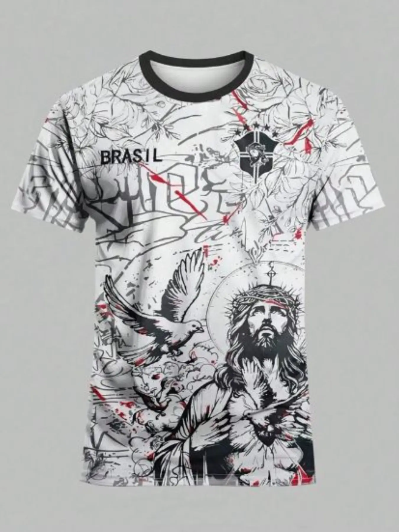 Brazilian Style Men's Soccer Jersey, Comfortable Sporty T-Shirt, Training Clothes, Workout Sportswear, All over Print, Slim Fit, Breathable Material, Ideal for Training and Parties