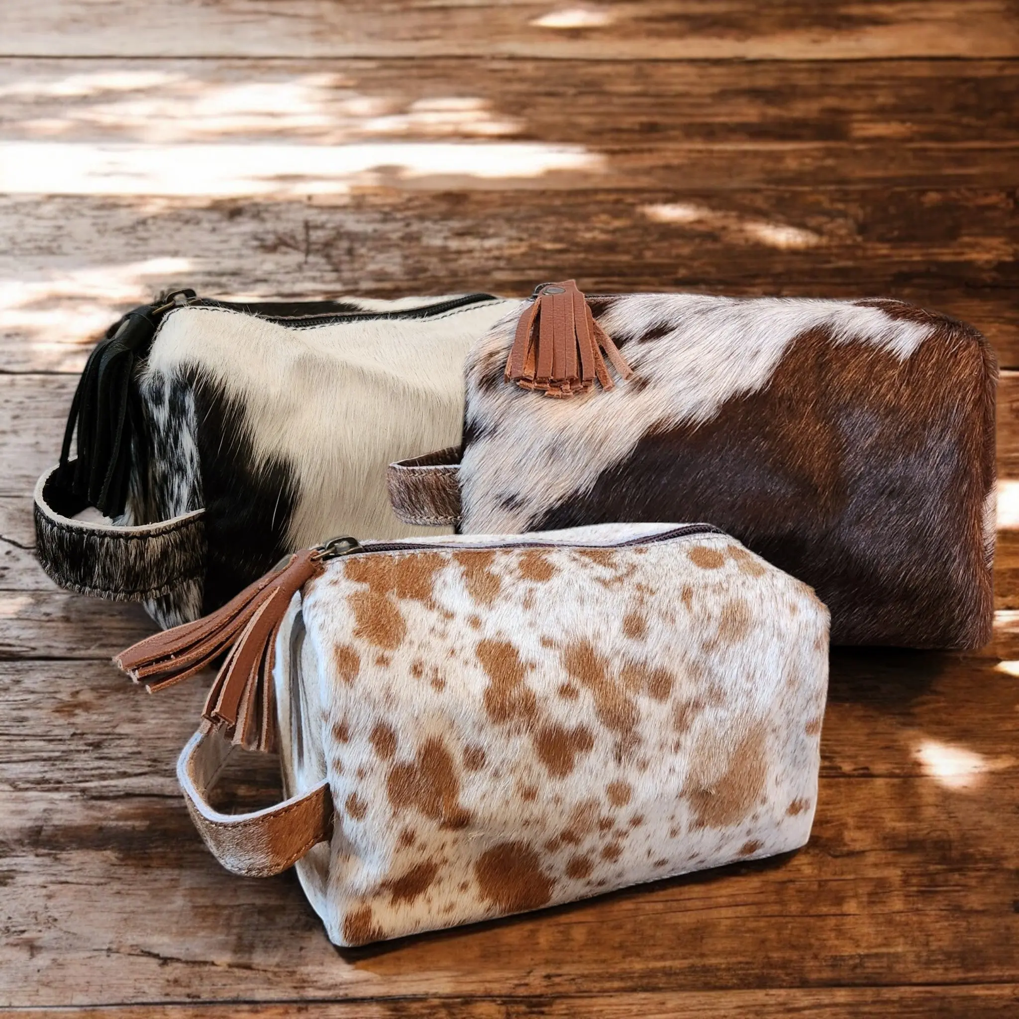 Genuine Cowhide Handcrafted Cosmetic Pouch Highlands Cowhide Makeup Bag