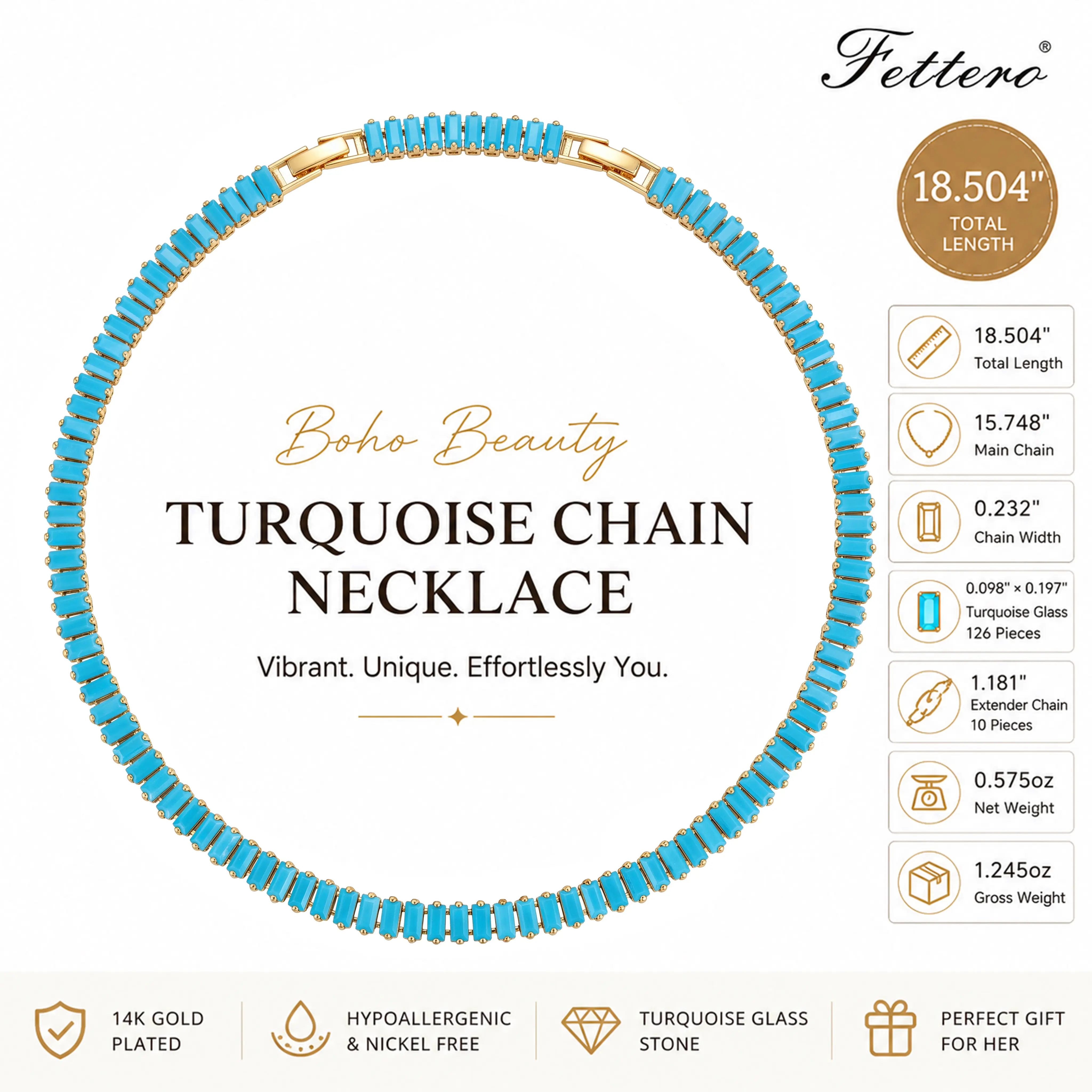 Fettero Lanson T-Zircon Gold-Plated Chunky Cuban Chain, Women's Elegant Artificial Gemstone Necklace with Exquisite Glass Stones, Gold Statement Necklace for Summer Travel, Elegant Necklace