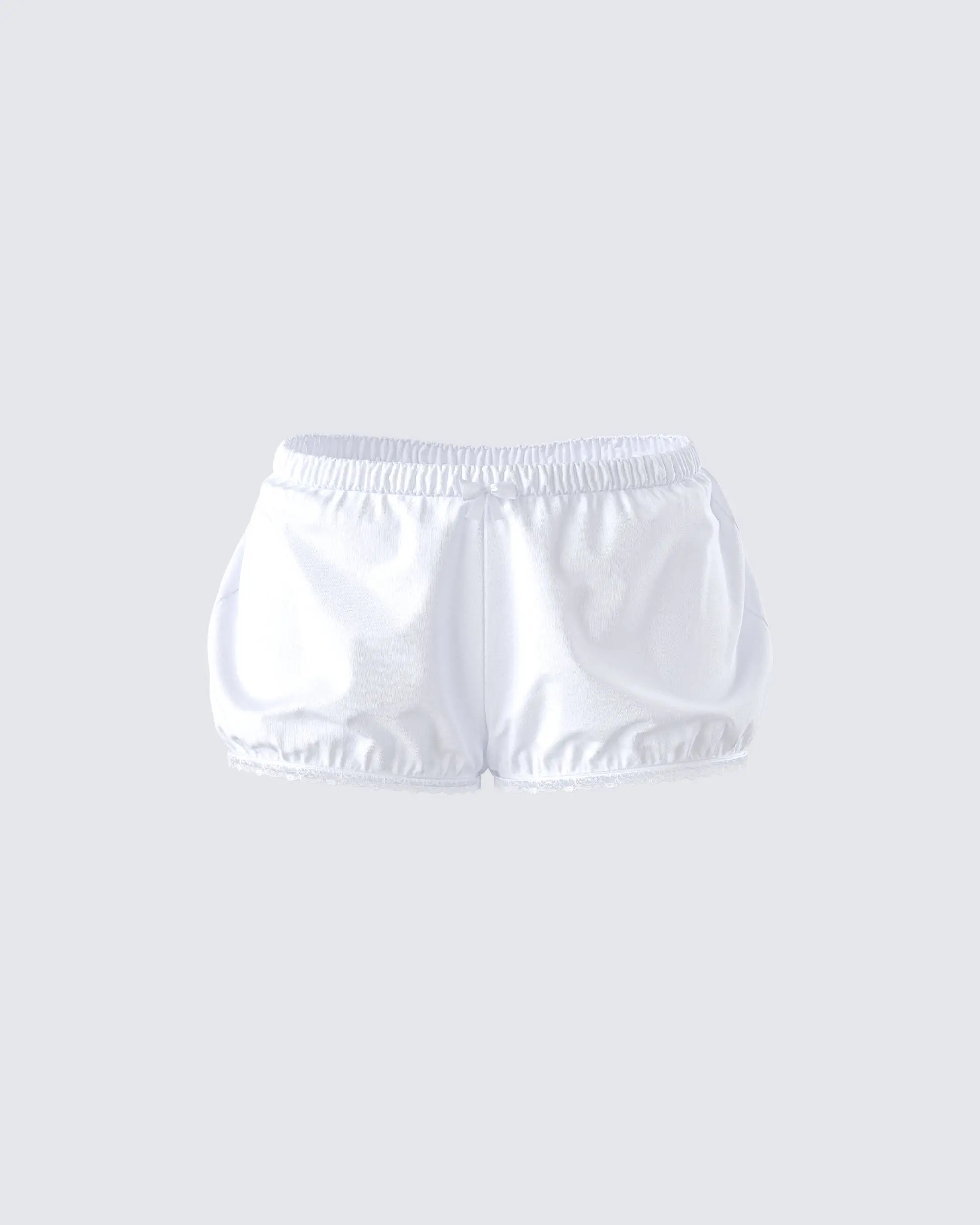 Women's White Shorts, Micro Length Relaxed Fit Bloomer in Polyester Poplin with Gathered Hems for Lounging, Puffy, Bottom, Elastic, Cotton, Lounge Shorts, Elastic Waist Shorts