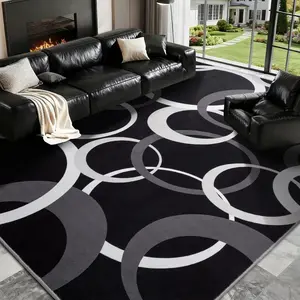 8x10 Ft Area Rugs, Concentric Circle Carpet Washable Rug, Black and White Geometric Design Rug for Grand Rooms, Master Bedrooms, Dining Room, Nursery, Home Office Decor, Nonslip Non-Shedding