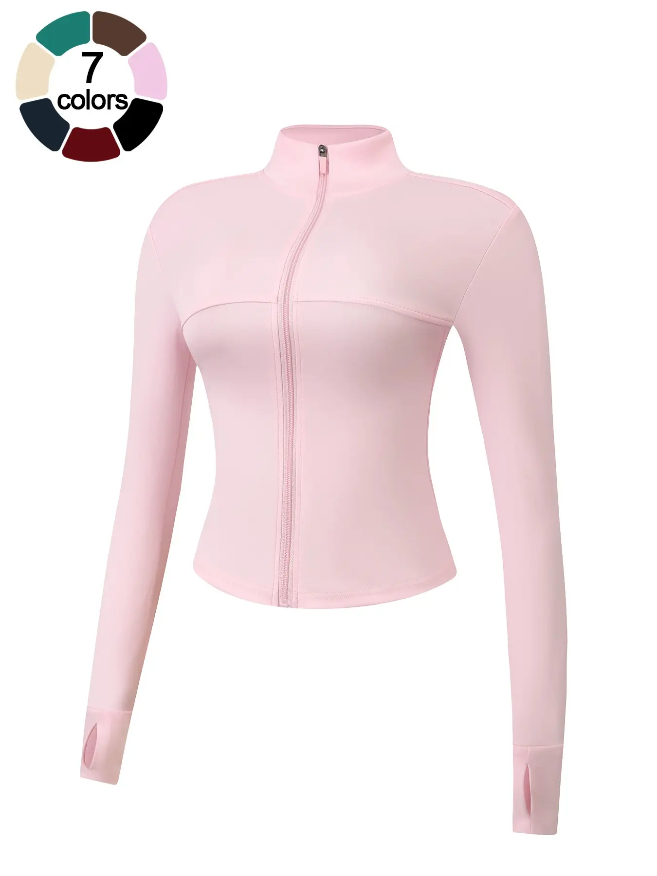 Women Sports Jacket, Fashion Jacket, Thumbhole Jacket, Womenswear, Zipper Stand Collar High Neck Casual Stretch Slim Fit Long Sleeve Jacket With Thumb Holes Solid Color Breathable Sportswear Top Gym Outdoor Sweat-Wicking Running Cycling Yoga Wear Stretchy