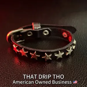 ThatDripTho Starry Leather Bracelet for Men & Women, Adjustable Punk Wristband with Silver Star Embellishments, Alternative Fashion Jewelry for Daily Wear, Parties, Holiday Gifts, and Christmas Gifts