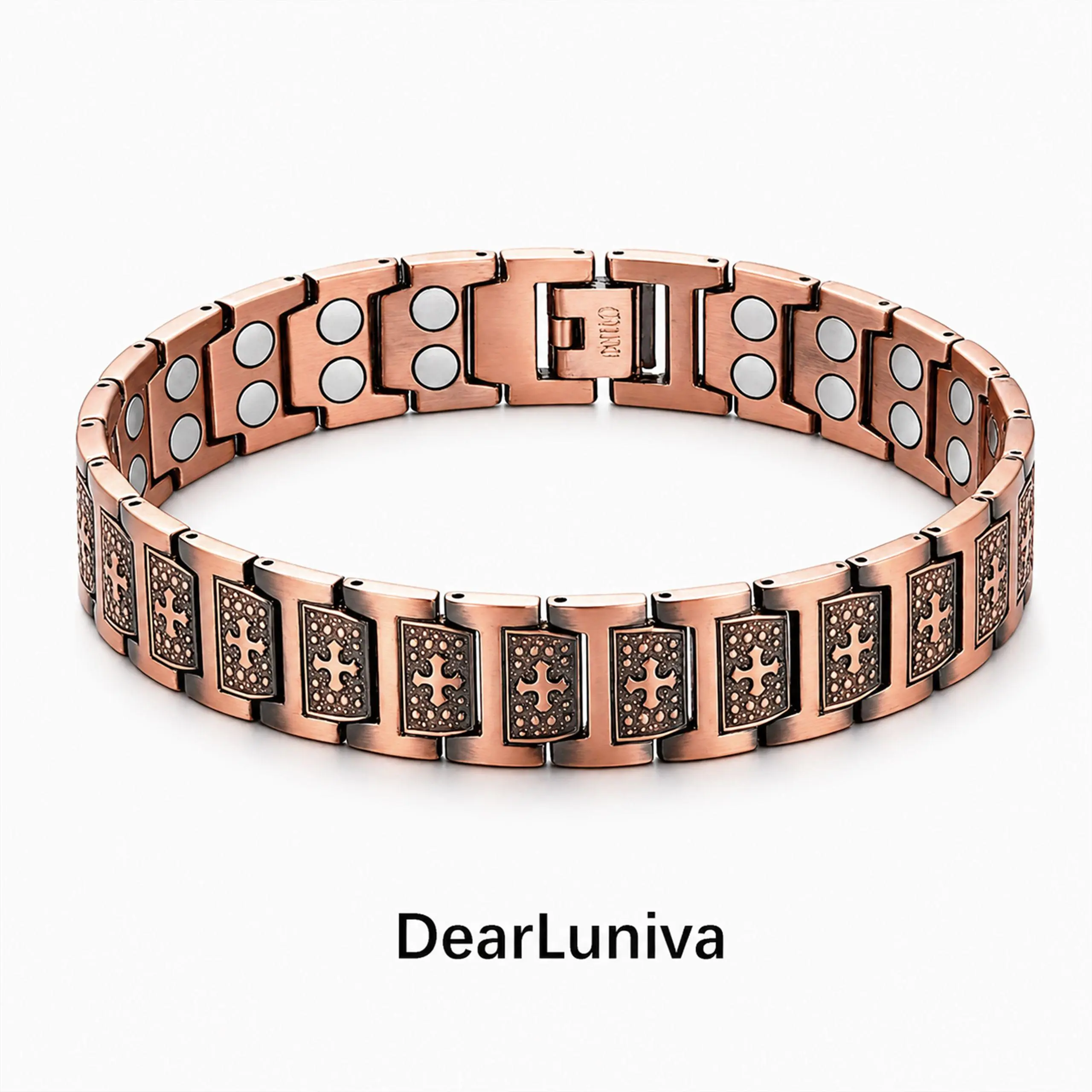 99.9% pure copper men’s magnetic bracelet: 3500 Gauss cross magnets, adjustable (with adjuster), hypoallergenic. Wellness-focused magnetic therapy jewelry—ideal for self-use, gifting to loved ones or dad Christmas Gift.