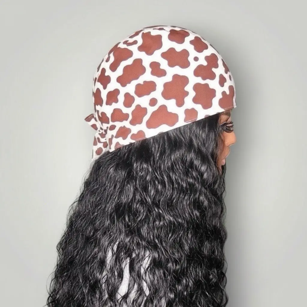 Cow Print Satin-Lined Tie-Back Scrub Cap Cotton