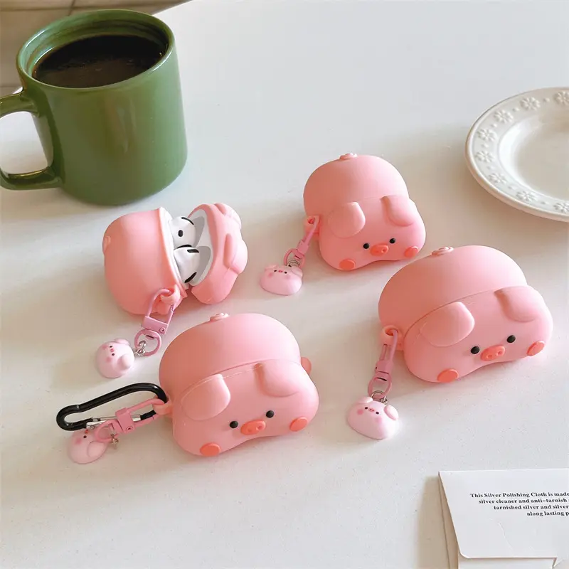 1 cute piggy earphone case,Cute wireless Bluetooth earphone case, drop resistant, durable and stylish electronic audio accessory, suitable for AirPods pro3/1/2/3/4/pro/pro2(Different models may have different shapes) Headphones Earbud Wireless Earphones