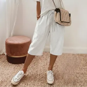 Women’s shorts/capris for summer: casual wide-leg lightweight capris, loose and soft drawstring casual pants