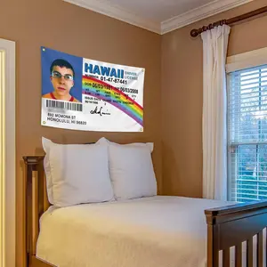 Hawaii ID Flag Fake Driver License 3x5 ft Mclovin Tapestry, Polyester with 4 Brass Grommets, Mc Loving Funny flags Poster for College Dorm Outdoor Banner