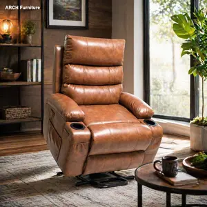 Large Size Electric Power Lift Recliner Chair for Elderly - 21-in Seat Width, 8-Point Vibration Massage, Lumbar Heat, Remote Control, Side Pockets, Cup Holders, Cozy Fabric, Overstuffed PU Arms, Age-Specialized Recliners, Accessible Recliners