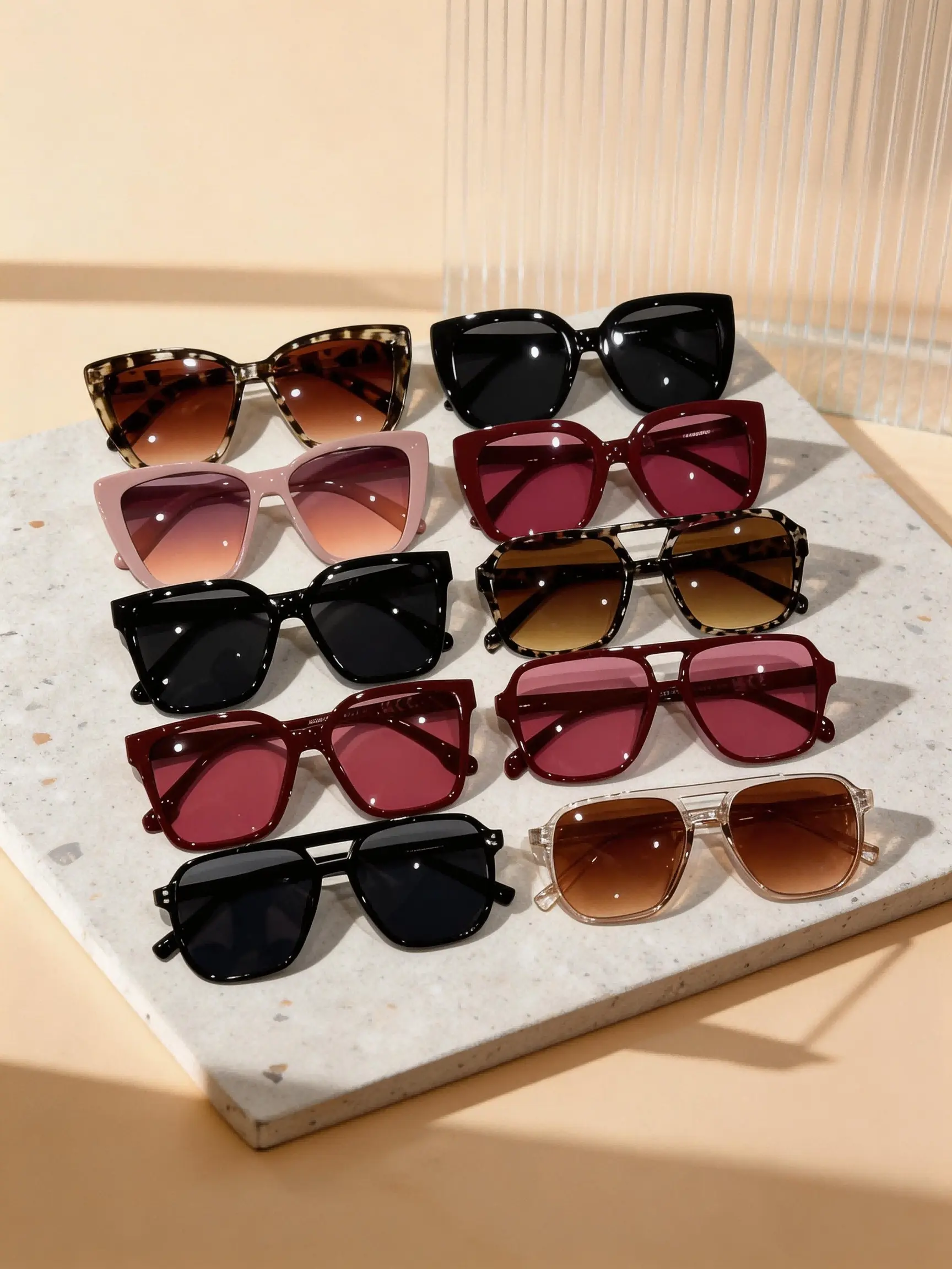 10 Pairs American Style Women's Thick Frame Large Summer Trendy Frames Sunglasses Set, Stylish Sunglasses, Ideal for Daily Travel and Driving, Perfect Gift Choice