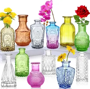 Bud Vases Set of 12,Small Vases for Flowers,Colored Bud Vases Bulk,Mini Rustic Vases for Centerpieces,Vintage for Wedding, Home,Table Gift Set