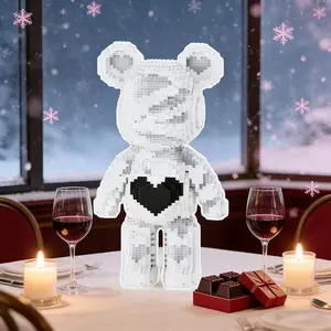 Heart Bear 3D Puzzle Building Blocks Decoration, Montessori Puzzles Gift, Bookshelf Home Office Cabinet Decor, Party Living Room TV Stand Display Gift