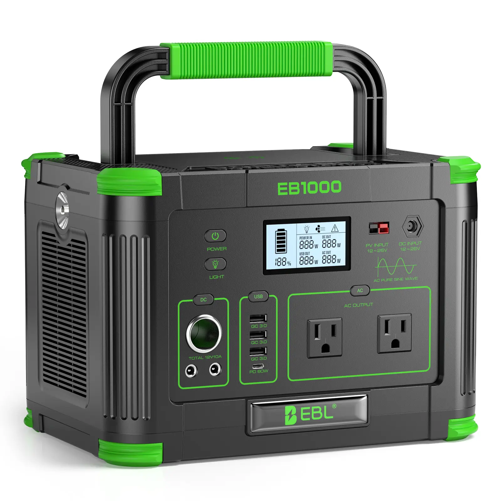 Outdoor Power Station: EBL 1000W Solar Generator w/ 999Wh – Single Unit or Combo (Combo Items Shipped Separately) | Powers Home Essentials & Camping Gear， AC Compatible for Window Air Conditioner (Up to 8000BTU), Solar Generator for Home Backup
