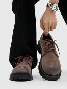 Unisex Coffee Platform Derby Shoes: Durable Leather, Anti-Slip Sole, Classic Lacing. For Outdoor Trips/Short Hikes