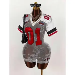 Lace Patchwork Jersey Pattern Mini Dress Casual Fabric