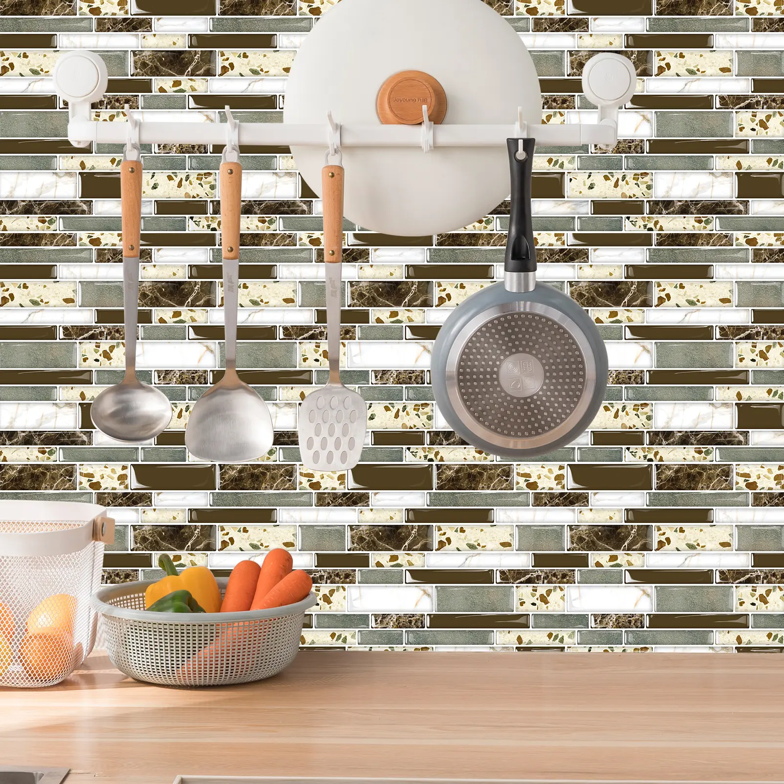 MOONFUN 10-Sheet Terrazzo-Look 12x12in Peel-and-Stick Subway Mosaic Backsplash Tile, Thickened Upgrade Self-Adhesive Vinyl Wall Tile, Waterproof Oil-Resistant Removable Renter-Friendly DIY Sticker for Kitchen, Bathroom Decor Decorative Set contact paper