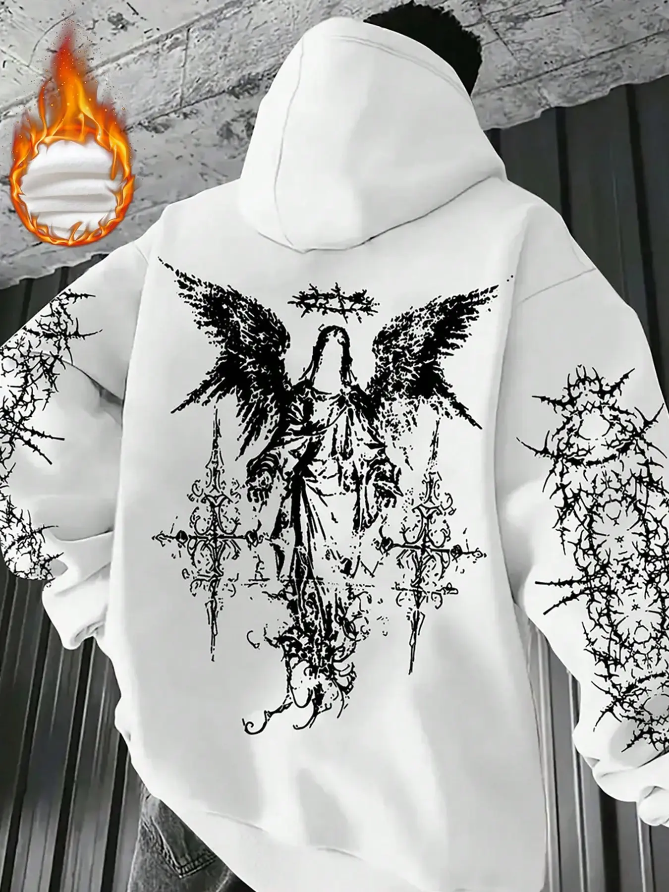 Cyber Goth Oversized Hoodie for Men Women Grunge Casual Angel Wings Graphic Print Darkwear Sweatshirt Opium Style Streetwear Outerwear Gothic Hoodies for Club & Rave